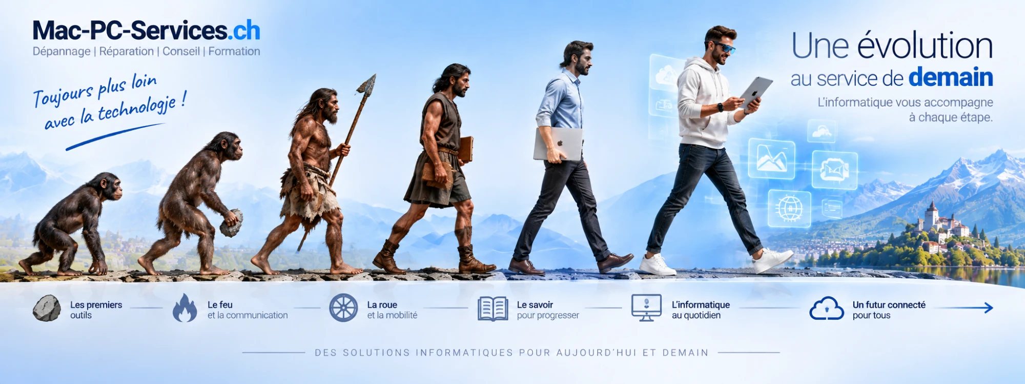 Une évolution au service de demain : des premiers outils au futur connecté, l'informatique vous accompagne à chaque étape avec Mac-PC-Services.